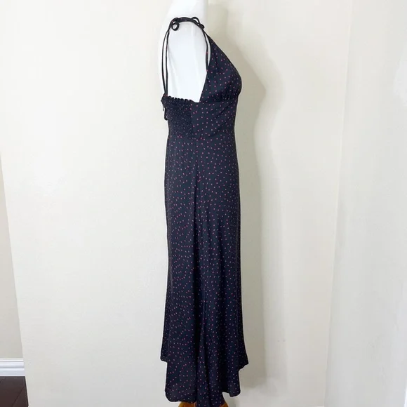 Reformation Talita Midi Dress Navy Blue and Red Tie Shoulders - Picture 8 of 15